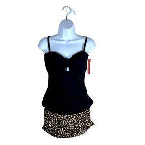 Jantzen Black Tankini and Animal Print Swim Skort